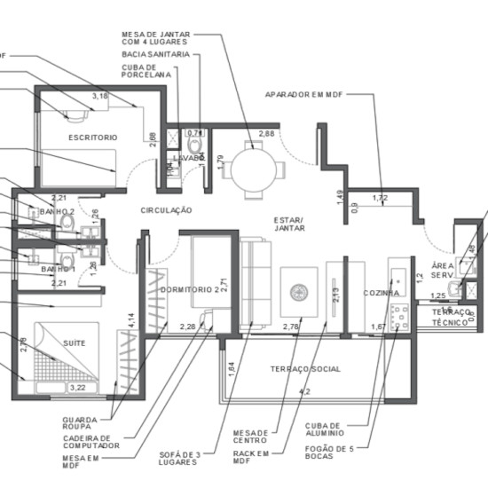 exemplo de planta de construção feito pelo software autocad